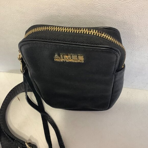 Aimee Kestenberg Just Saying Black Pebbled Leather Crossbody Bag Purse 7" x 5" - Picture 3 of 7